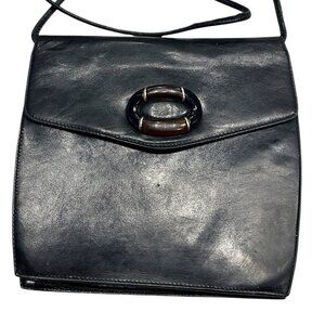 Vintage Ingledew’s Black Leather Crossbody Bag • Tortoiseshell Clasp •‎ 80s 90s